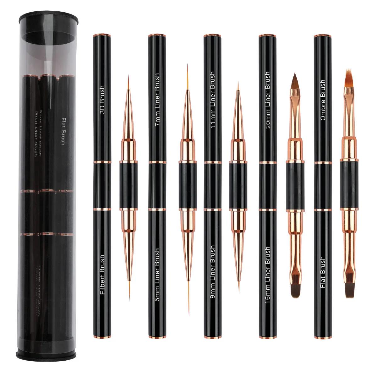 Набор из 5 шт. разноцветных двусторонних кистей для нейл-арта, тонкая кисть-лайнер для длинных линий, детализированные профессиональные инструменты для ногтей