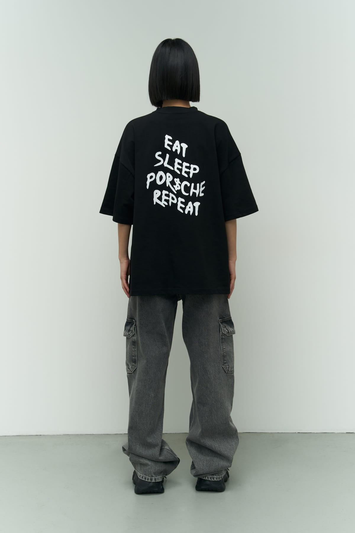 

Черная футболка оверсайз Eat Sleep STANDART чёрный