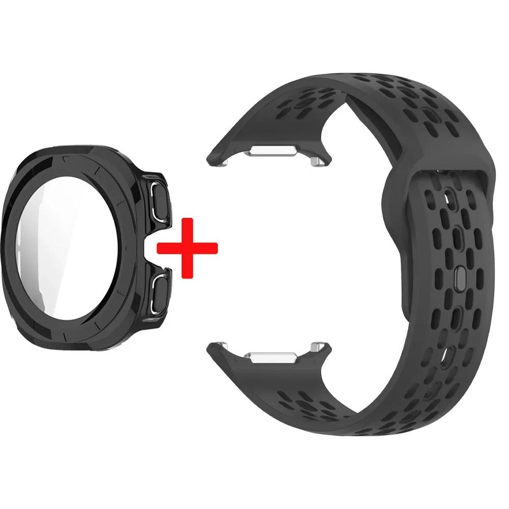 Silicone Strap+Case For Samsung Galaxy Watch Ultra 47 Sport Watchband Bracelet for Galaxy Watch Ultra Tempered Glass Cover Band