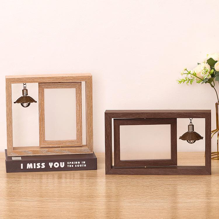 Rotating Double-Sided 6x7 Inch Wooden Photo Frame - Creative DIY Desktop Display Stand and Gift Souvenir.