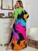 V Neck Bohemian Plus Size Printed Kaftan Dress Women Classy Long Vacation Swimsuit Cover Up