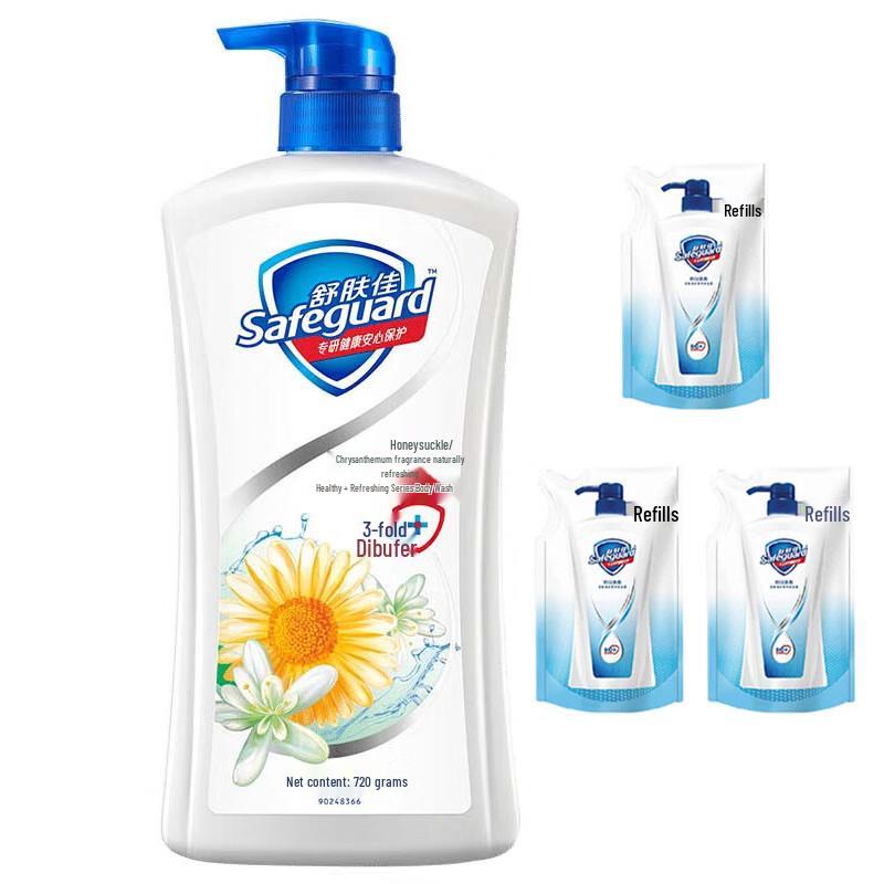 Safeguard Honeysuckle & Chrysanthemum Refreshing Shower Gel (360g + 3x200g Refills)
