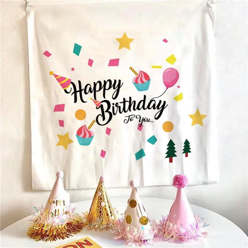 Happy Birthday Celebrate Tapestry Wall Hanging Wall Blanket Tapestry Art Home Decorations for Living Room Bedroom Dorm Decor