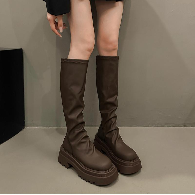 Autumn Winter Slim Women Knee High Boots Female Platform Thick Bottom Long Booties