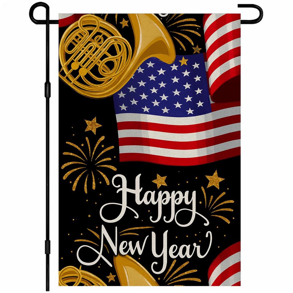 New Year's Decoration Of Garden Atmosphere With Garden Flags