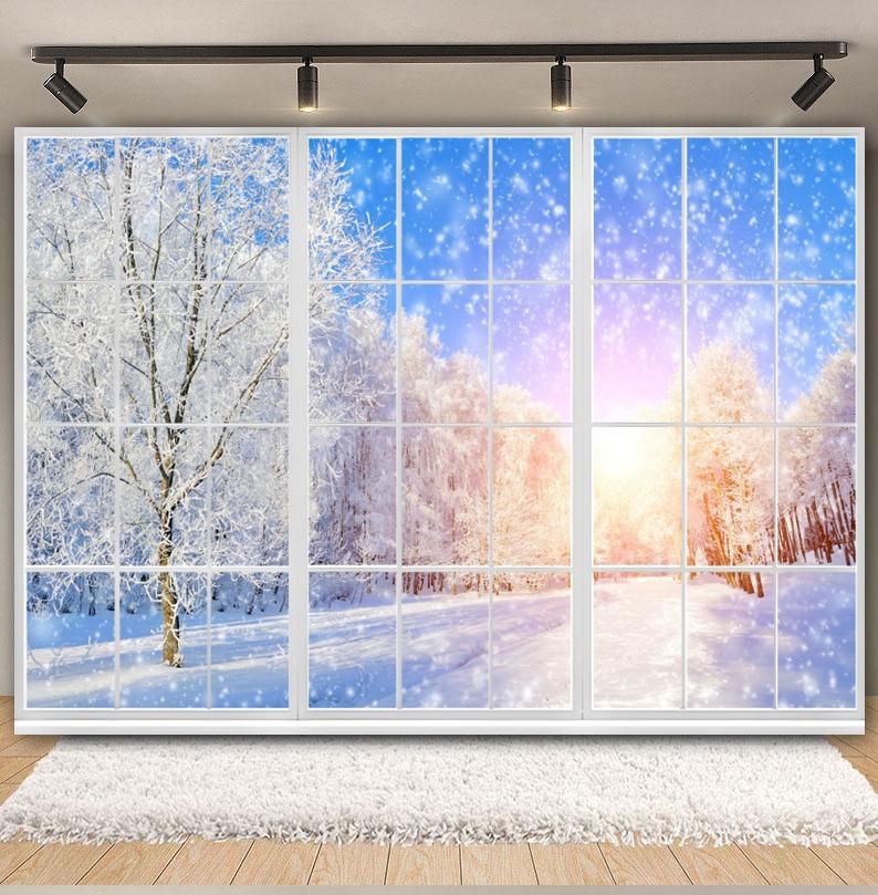Winter Forest Scene Backdrop for Photography Snow Snowflake Xmas Tree Natural Landscape Christmas Baby Portrait Photo Background