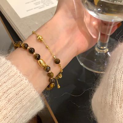 18K Real Gold Electroplated Tiger's Eye Stone Beaded Bracelet, Exquisite Temperament Bracelet, Light Luxury Niche Bracelet Jewelry.