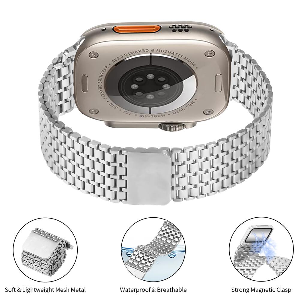 Silver Watch Strap For Apple Watch Series 10 9 8 7 SE 6 5 4 3 2 1 42mm    41mm    40mm     38mm Bands Stainless Steel Magnetic Clasp