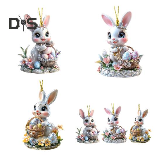 1/3Pcs Easter Cartoon Bunny Hanging Decorations with Lanyard Easy To Hang 2D Acrylic Ornaments Rearview Mirror Pendants