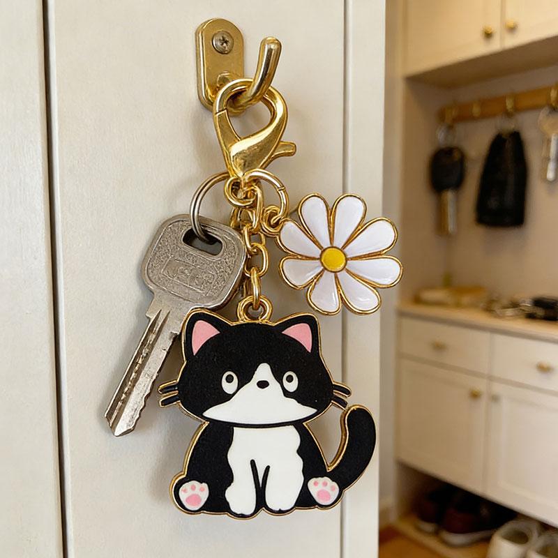 1/8pcs Cat & Daisy Cute Keychain Cartoon Handbag Pendants for Women Girls Key Ring Bag Charm