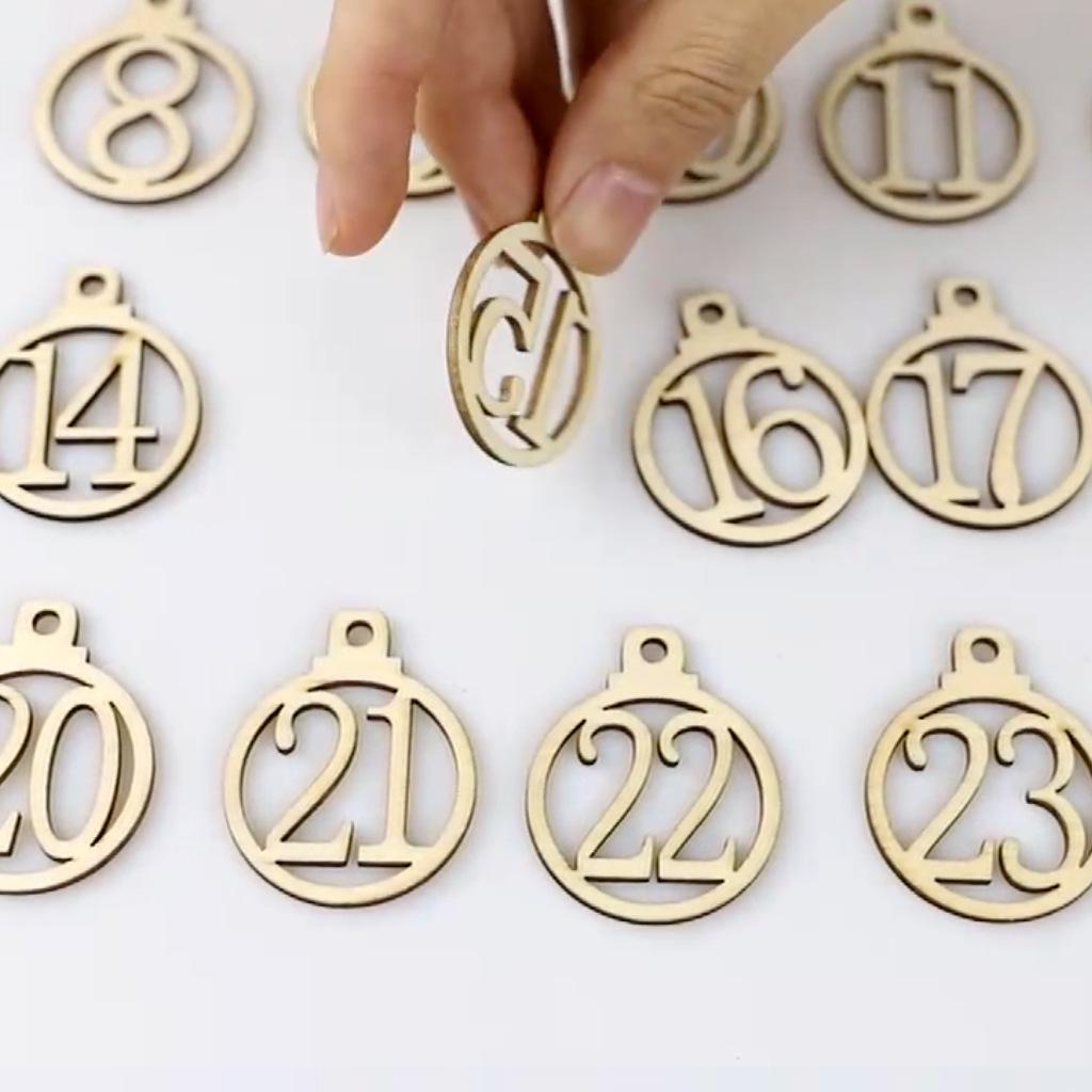 Wooden Advent Calendar Number Tags: 1-25 Countdown Markers for Christmas Gifts, Set of 25 Pieces