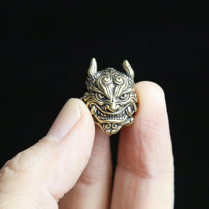 Mahakala Head Sculpture Brass Knife Beads EDC Outdoor DIY Paracord Accessories Handmade Woven Bracelet Lanyard Pendants Hangings