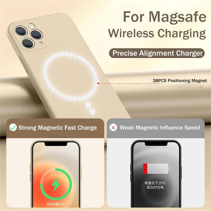 Liquid Silicone Case For iPhone 16 15 14  11  Pro Max Plus Phone Magnetic Wireless Charger For Magsafe Shockproof Back Cover