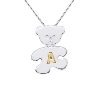 Pendentif - LÉA & ARTHUR - OURSON - Argent 925 Rhodié - Lettre A Plaqué Or Jaune - Enfant