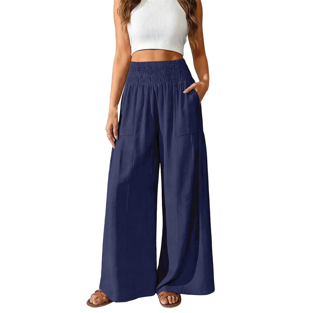 Women's Loose-fitting Wide-leg Pants, Casual Loose-fitting Pants, High-elastic Waistband, Long Pants With Pockets