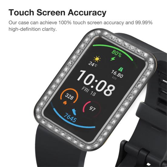 Protective Shell Rhinestone Inlaid Full Protective PC Smartwatch Protective Case for HUAWEI Watch Fit
