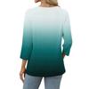 Modisches lässiges Damen-T-Shirt-Top mit Farbblock-Gradienten-Print, V-Ausschnitt, Knopfleiste und Dreiviertelärmeln