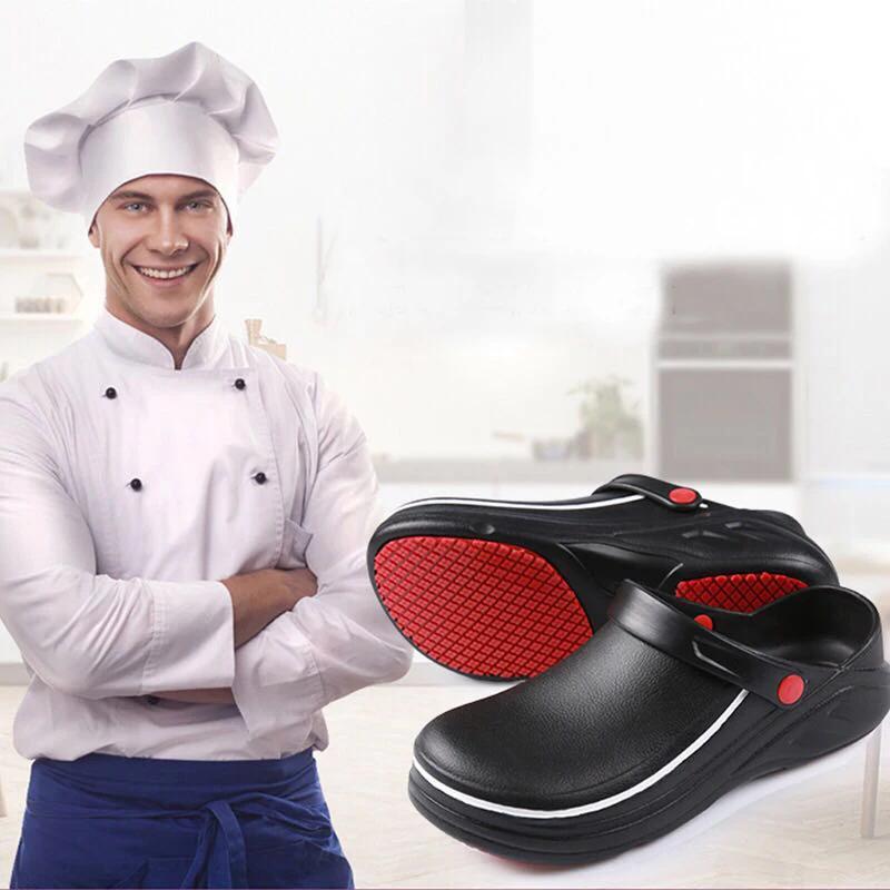 Unisex Slippers Non-slip Water-proof Oil-proof Kitchen Work Chef Shoes Master Hotel Restaurant Non-lace Slip-on Casual Shoes