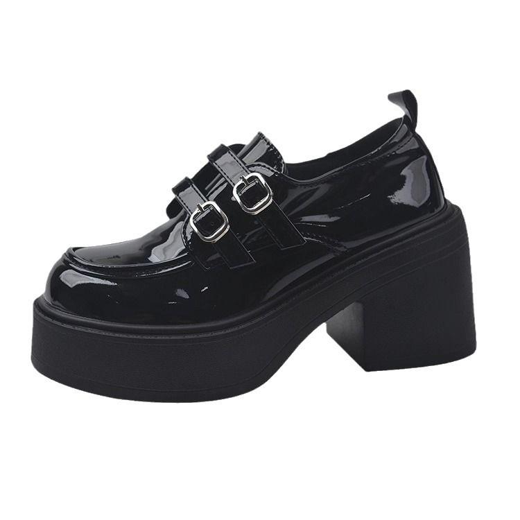 Platform popular loafers women's spring 2025 new super high heel belt buckle British style ins small leather shoes