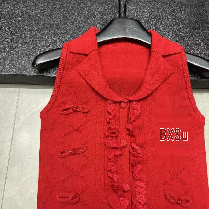 Premium Red Bow Collar Cardigan Vest - 2026 Spring/Summer Collection