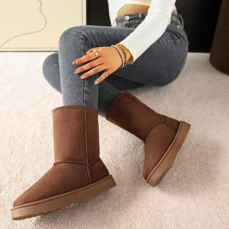 Fleece verdickte Schneestiefel Damen Winter neue Schuhe große Größe Baumwollstiefel warme Baumwollschuhe Leder integrierte kurze Stiefel