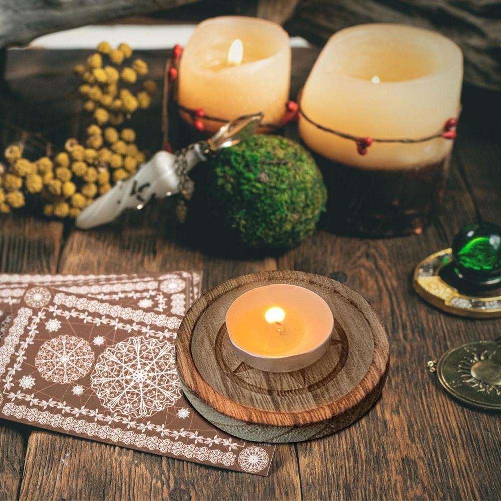 Witch Altar Tray Astrology Plate Ritual Dish Decor Pentacle Candle Holder Pentagram Wooden Tray With Pentagram Home Decor