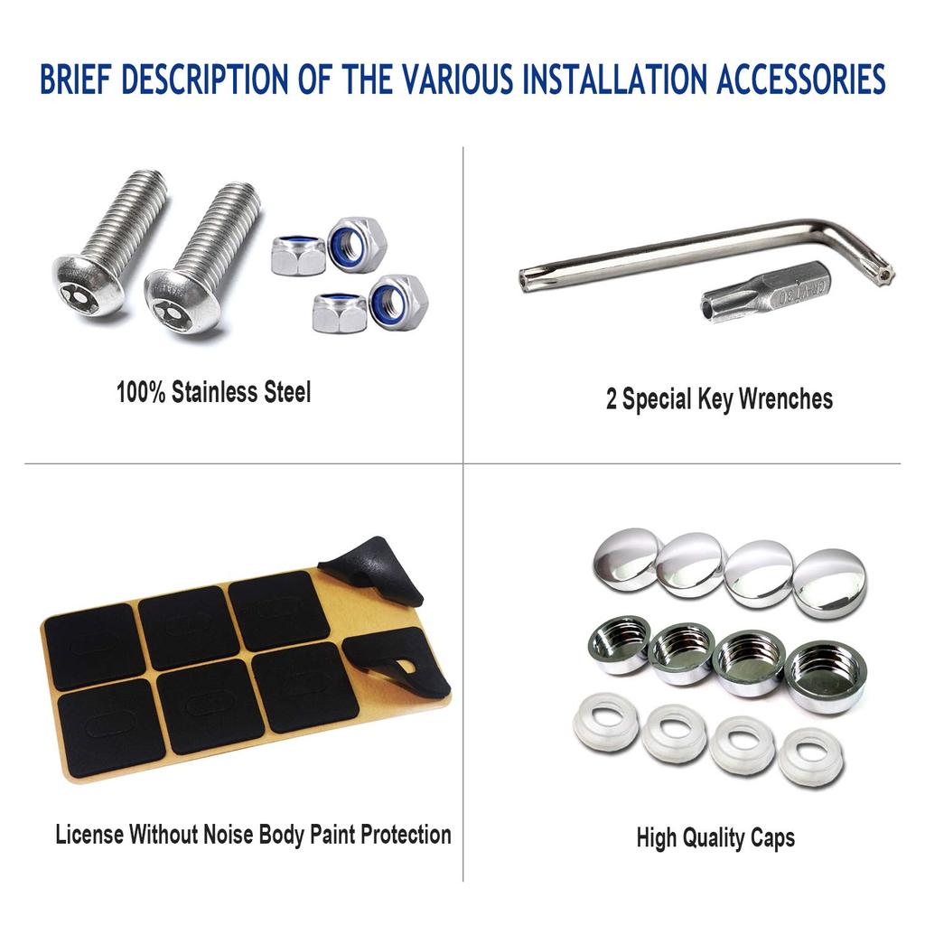 Anti Theft License Plate Screws- Stainless Steel Bolts Fasteners Kits For Car Tag Frame Holder, Tamper Resistant Mounting Hardware,1/4"(M6) Security