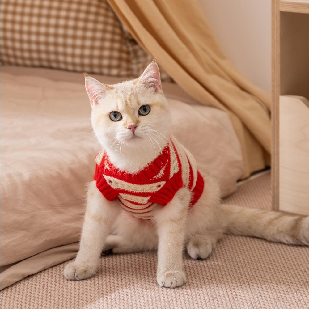 Katzenkleidung roter Weihnachts-Strickpullover deutscher Katze haarloser Katze Herbst und Winter warm zwei Füße verdickt Haustierkleidung