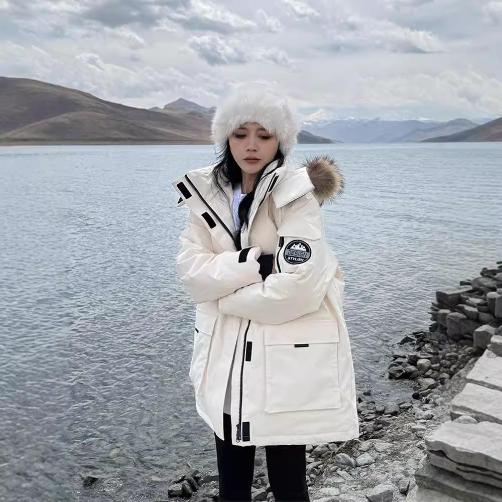 True Fur Collar, Workwear Down Cotton Jacket, Women, Winter, Thick, High-end Cotton Jacket, Medium Length, Warm Jacket