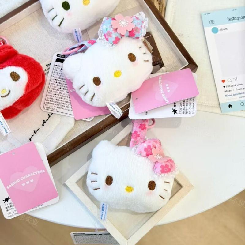kitty cat My Melody red kimono floral print plush toy keychain melody cute Hello Kitty big face stuffed doll bag charm