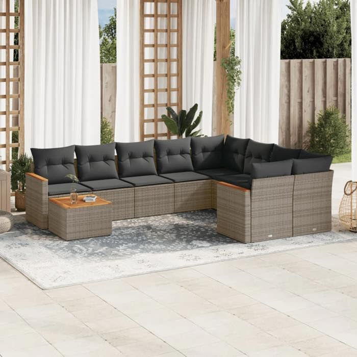 VidaXL Garden Lounge Set with Cushions 10 Pcs, Patio Sofas, Patio Furniture Set, Outdoor Furniture, Grey 3226319
