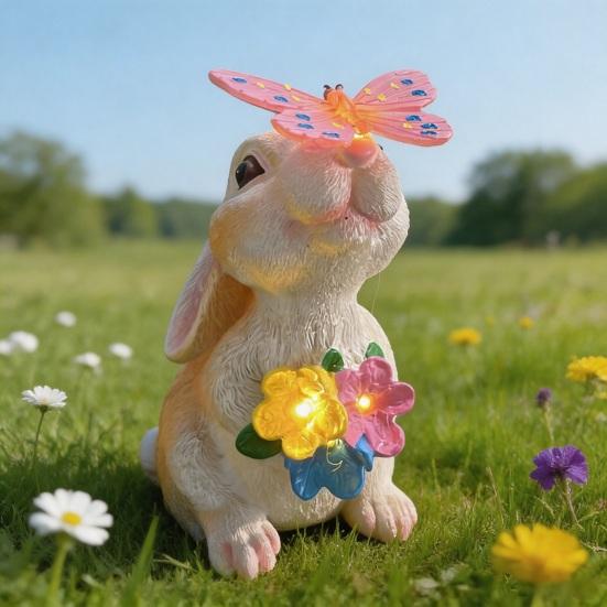 Statue de Jardin Lapin Figurine Lapin en Résine avec Papillon Art de Jardin Imperméable pour Patio Balcon Pelouse Pendaison de crémaillère Cadeaux d'Anniversaire pour Maman Grand-mère Femmes
