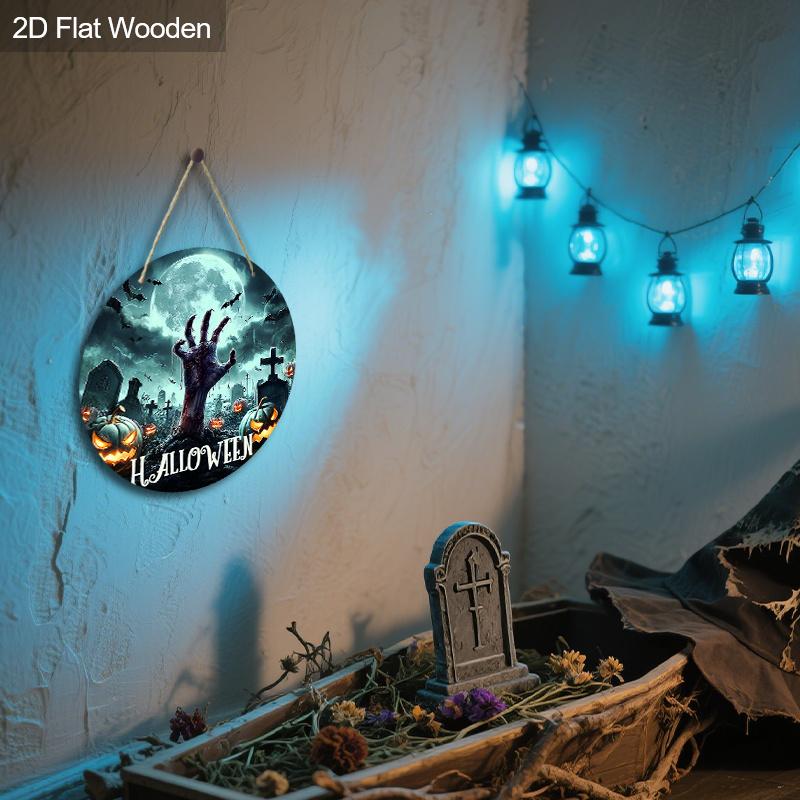 Wooden Halloween Sign with Skull Hand Pattern - Unique Wall Pediments - Ideal for Front Door, Yard, Porch, Room Decor