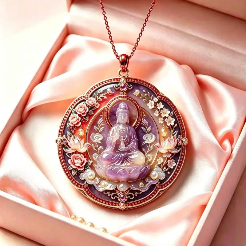 Ethnic Enamel Auspicious Imitation Jade Pendant Necklace Vintage Jewelry For Women Traditional Outfit Accessory Gift