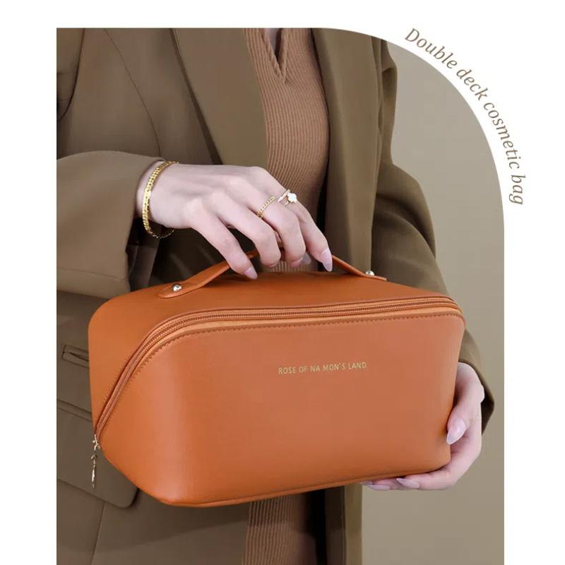 Reise-Kosmetiktasche aus Leder mit großem Fassungsvermögen, tragbar, für Damen, Make-up-Kosmetik, wasserdicht, multifunktionaler Kulturbeutel, Aufbewahrungstasche