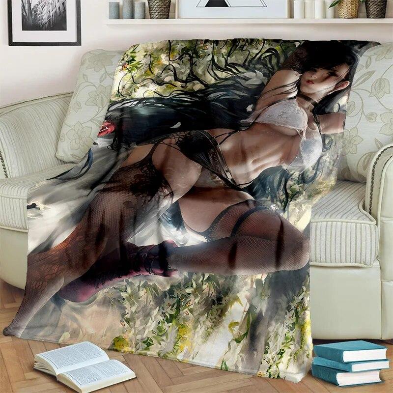 3D Tifa Aerith Sexy Lace Girl Game Cartoon Blanket,Soft Throw Blanket for Home Bedroom Bed Sofa Picnic Office Cover Blanket Kids