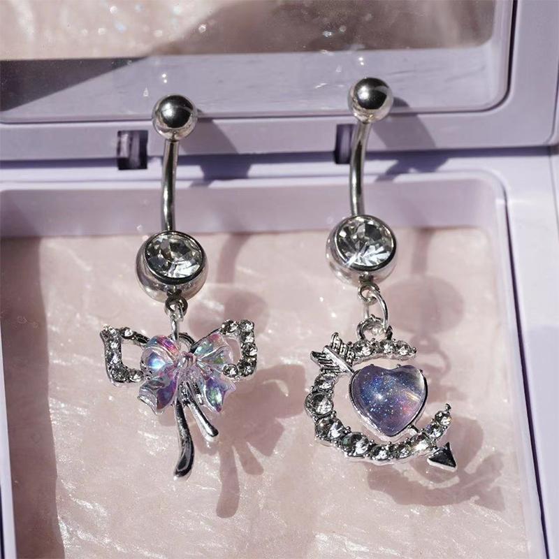 Colorful Zircon Butterfly Heart Stainless Steel Belly Button Rings For Women Navel Piercing Rings Sexy Body Jewelry Gift