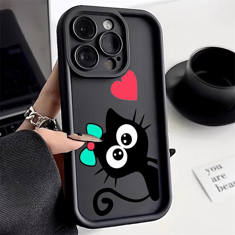 LZ11 cat Cute art design Silicone Phone Case for iPhone 11 13 14 15 16 Pro Max 7 8 16 Plus 12 mini XS Max XR Shockproof Back Cover