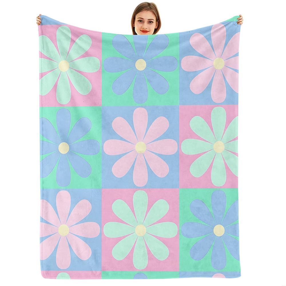 Pastel Color Block Halloween Tile Anime Cartoon Flannel Blanket Soft Warm Throw for Bedroom Sofa Car Kids Holiday Gift