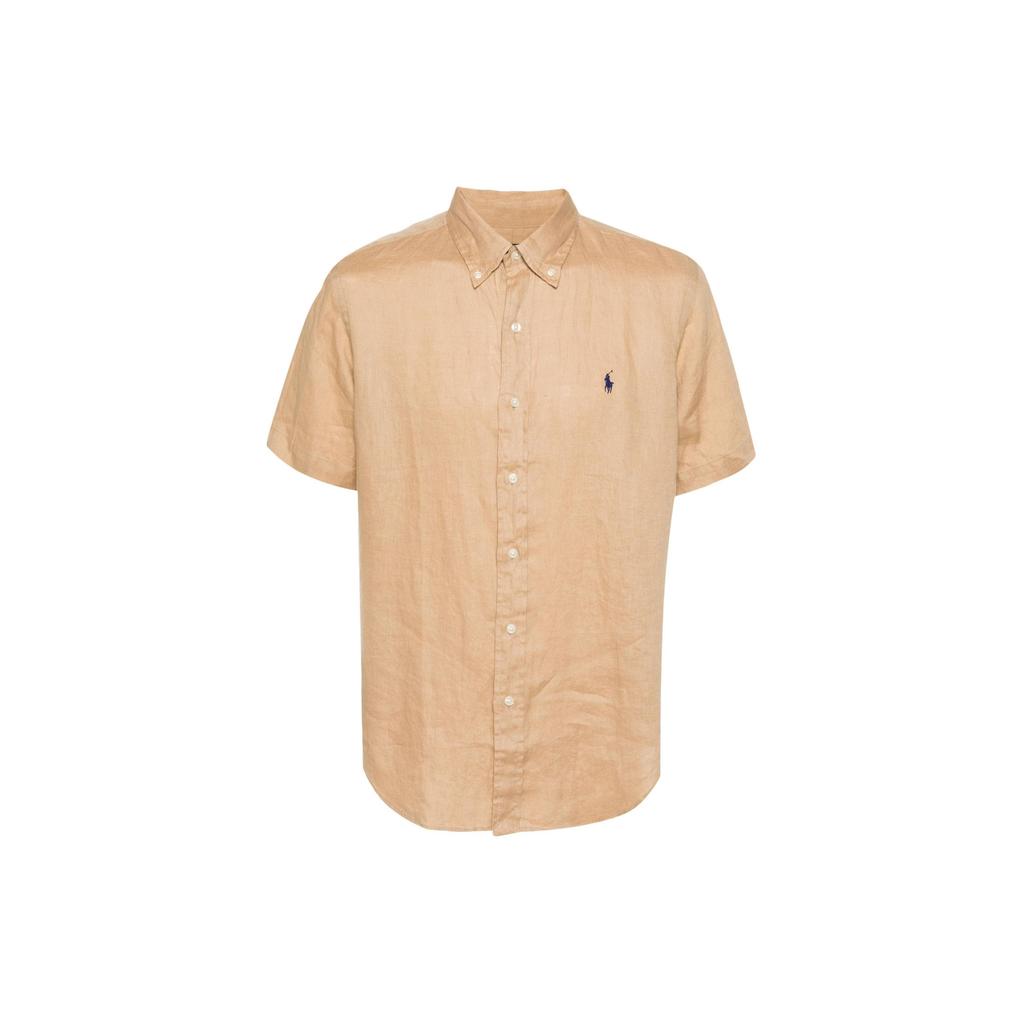 Polo Ralph Lauren SS24 Pony Embroidered Single-Breasted Loose Short Sleeve Shirt Men shirts Light-Brown 710795452-011