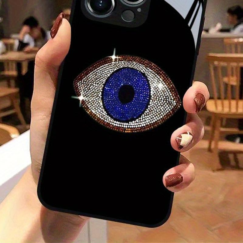 Diamond Studded Blue Eye Pattern Tempered Glass Phone Case For Samsung Galaxy S26 S25 S24 S23 Ultra Plus FE Shockproof Cover