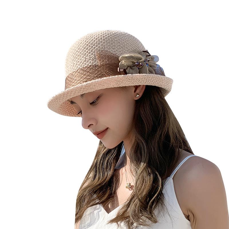 Summer Women's Bucket Hat with Bowknot, Breathable Straw Sun Hat for Travel and Outdoor, Elegant Handmade Fisherman Cap