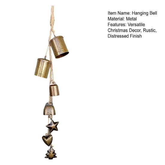 Rustic Christmas Bells Metal Tibetan Inspired Bells Decorative Cow Bells with 4 Bells on Hanging Rope for Home Door Mantel Decor