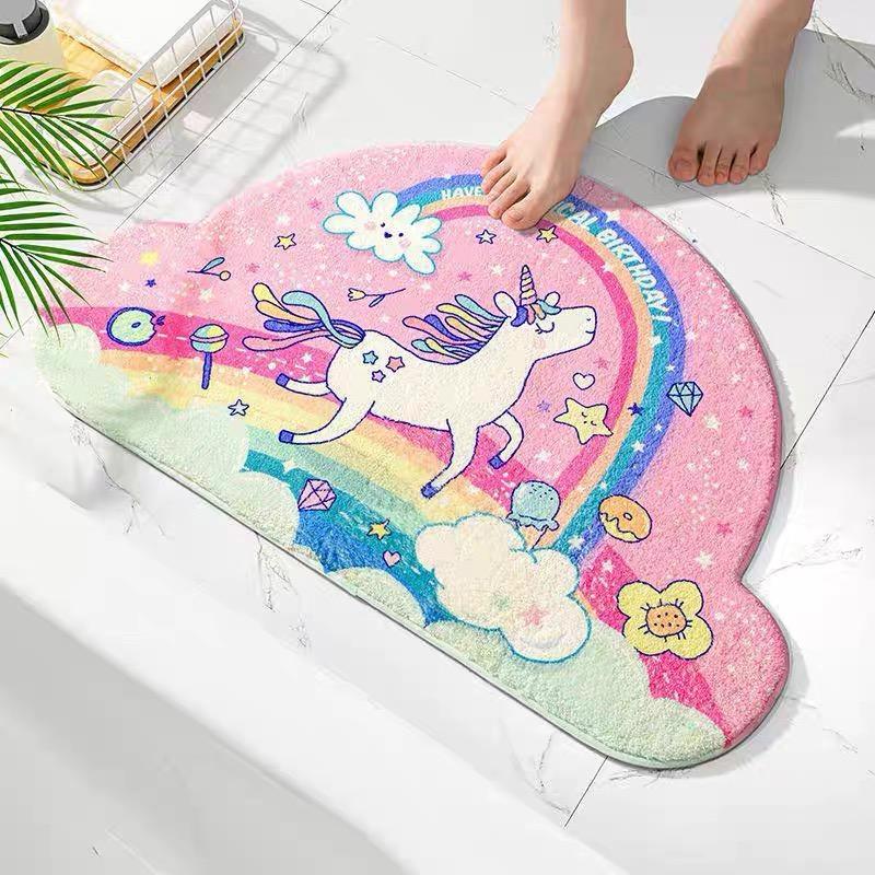 Rainbow Semi-Circular Imitation Cashmere Floor Mat Bathroom Door Suction Door Mat Toilet Cute Soft Non-Slip Foot Mat