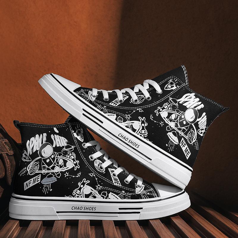 Graffiti High Top Canvas Shoes Ins Flat Shoes Casual Sports Cloth Shoes Student Campus Style