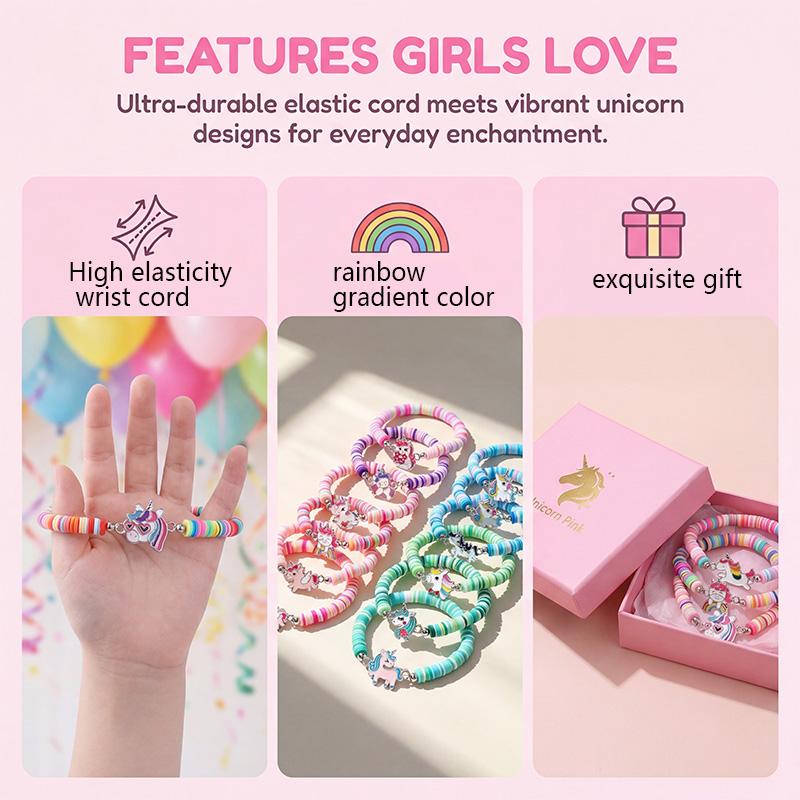 12Pcs/set Unicorn Charm Elastic Beaded Bracelets for Kids Girls Birthday Party Favors Pinata Filler Gifts for Guests Baby Shower