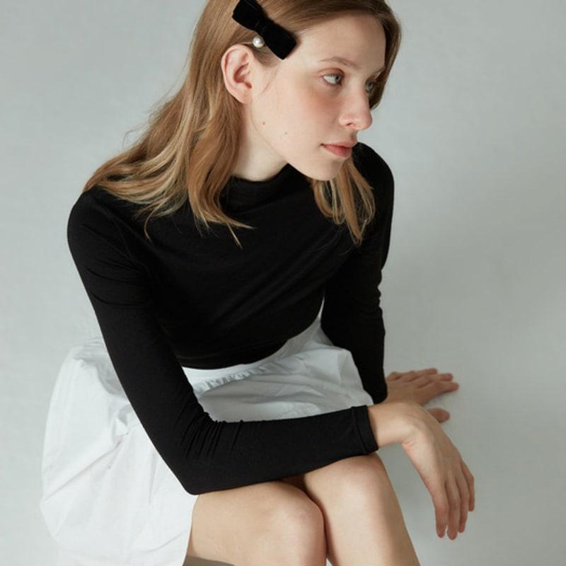 SOCKS APPEAL velvet ribbon pearl hair pin black