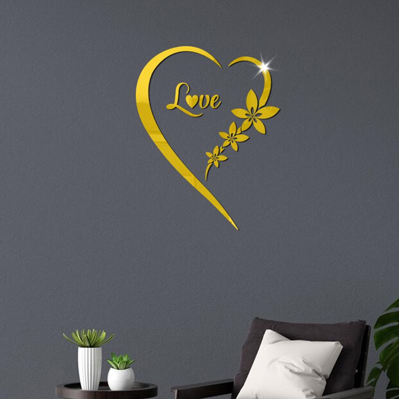 Love Heart Acrylic Mirror Wall Sticker: 3D Self-Adhesive Decoration for Bedroom and Living Room