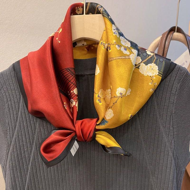 Silk Classical Vase Mulberry Silk Silk Scarf Women'S Spring And Autumn Versatile 65Cm Square Scarf Silk Scarf