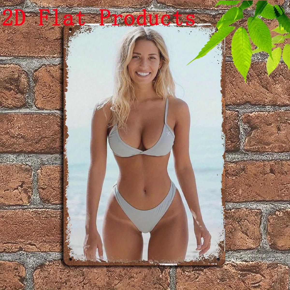 

Metal Tin Sign Retro Bikini Beach Wall Art Decor for Garage Cafe Kitchen Bathroom 20x30cm темно-синього кольору